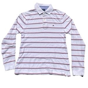 Red and White Stripes Tommy Hilfiger Long Sleeve Polo Shirt (S)